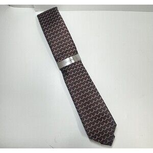 Alfani Geometric Print Silk Blend Neck Tie In Burgundy New